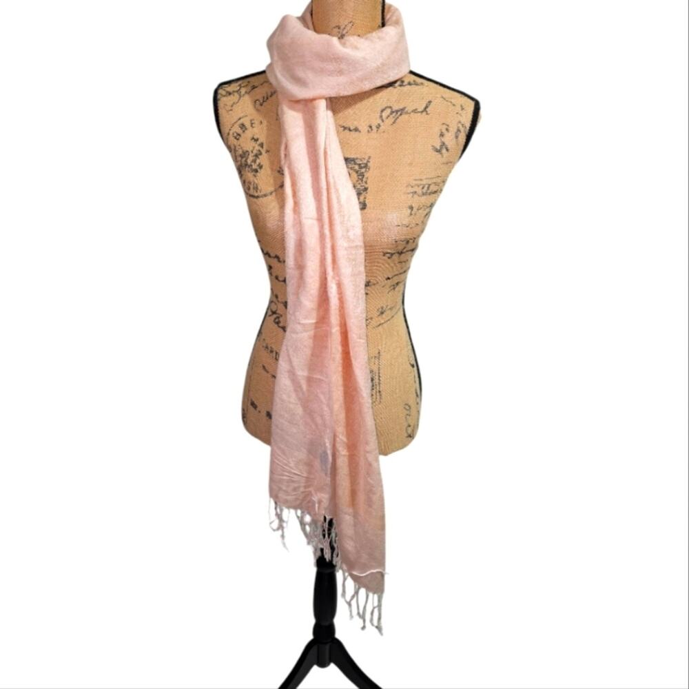 Elegant Jacquard Fringe pale Pink long Scarf
